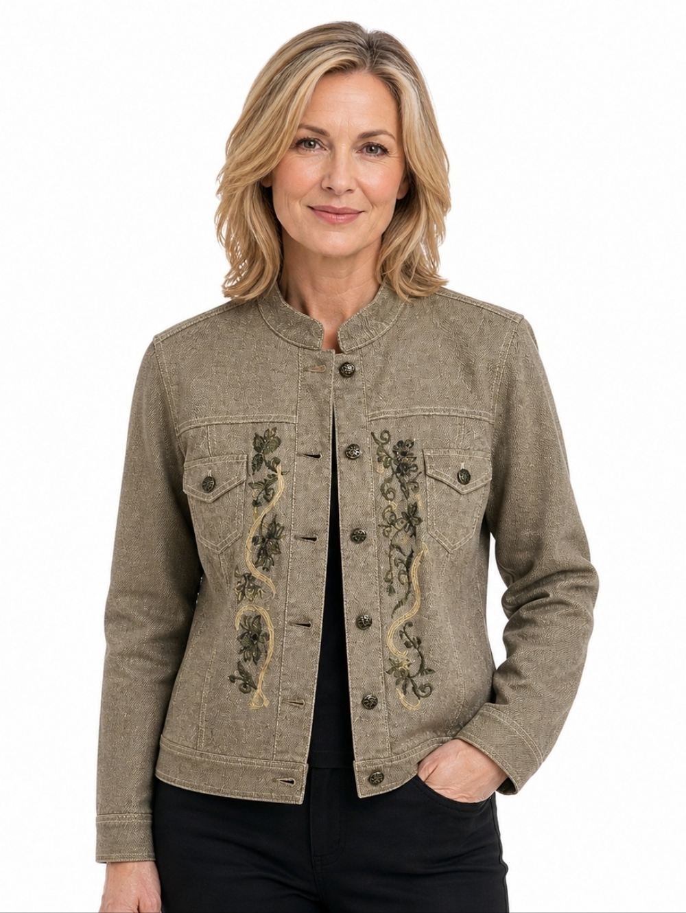 ​Chico's Gold Metallic Embroidered Jacket Sz 0 (4-6) NWT Cropped Mandarin Collar